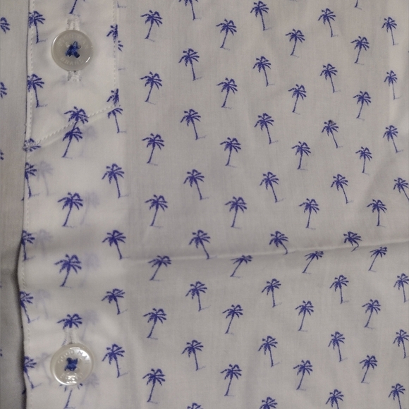 Good Man Brand White and Blue Short Sleeve Palm Tree Button Down Shirt - Picture 9 of 9